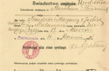 Swiadectwo urodzenia Stanisławy Płóciennik wydane w 1921 roku
