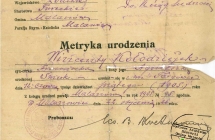 Metryka urodzenia Wincentego Kołodziejka - 1926 rok