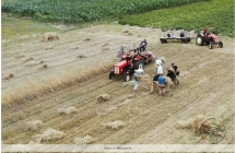 Grupa ludzi i maszyny rolnicze na polu